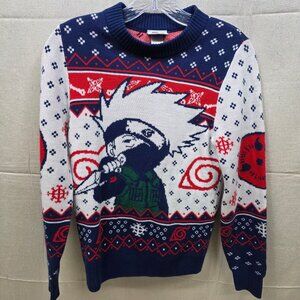 RippleJunction Sweater Unisex XS Naruto Kakashi Crewneck Fair Isle Navy Red